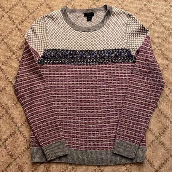 J. Crew sweater w multi patterns, beautiful bead work stripe NWOT XS - Picture 4 of 10